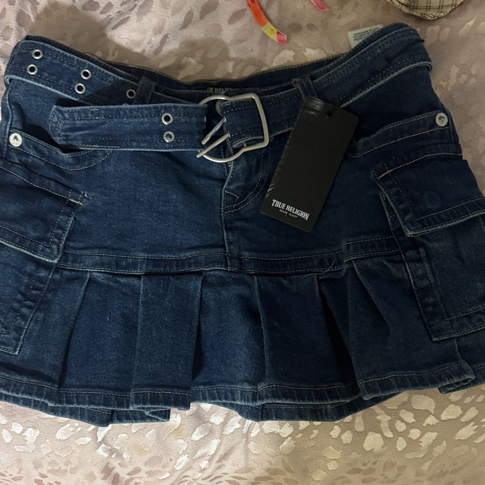 True Religion Indigo Denim Skirt with Belt